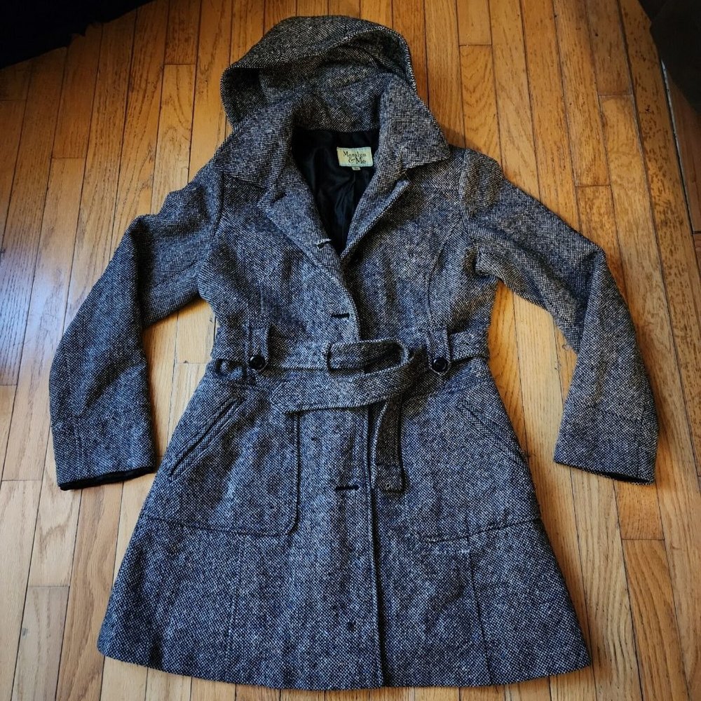 Maralyn & Me Size Large Tweed Tie Belt Women's Coat Jacket Formal Winter Stylish